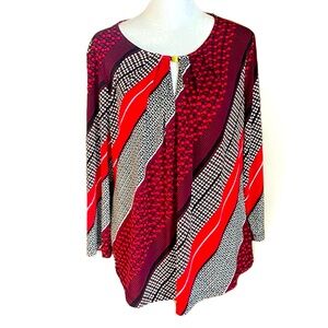 Liz Claiborne Career Petite Red Diagonal Stripe Print Top Size PL